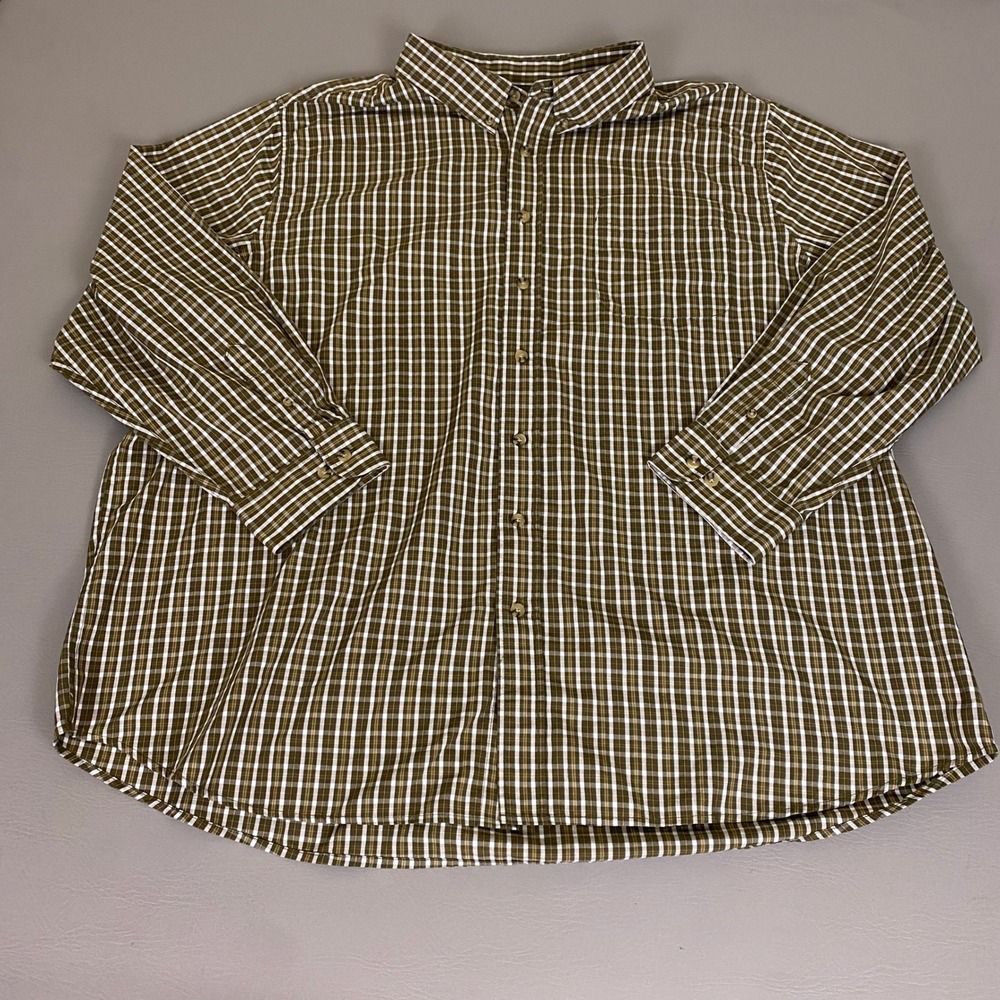 Kingsize Button Down Shirt Men's Size 3XL Big Plaid Olive Green‎ Long Sleeve
